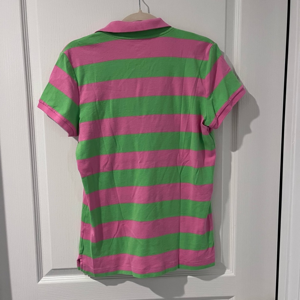 Lilly Pulitzer vibrant pink and green cotton polo shirt with logo size L. - Picture 2 of 6